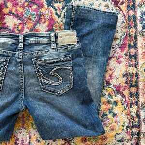 Y2K Low Rise Jeans Embroidered Bedazzled Pockets Grunge